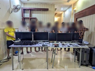 金边警方突查电诈窝点，9名外国人被捕！