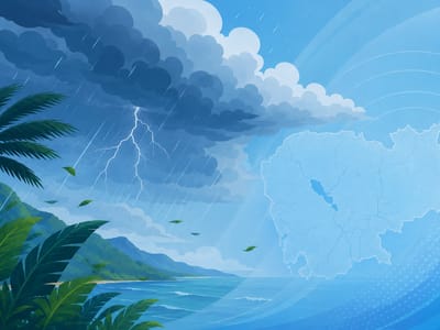 受三个台风共同影响，柬埔寨未来10天多地将现雷雨和强风天气