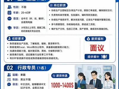 紧急招聘 金美实业（柬埔寨）有限公司