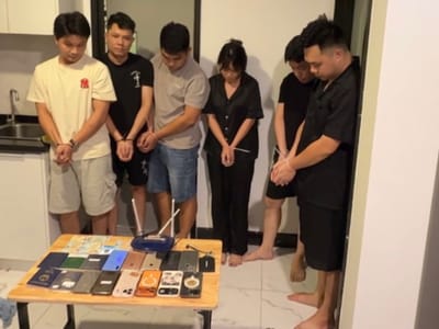 金边玛卡拉区一电诈被捣毁，9名外国人被捕！