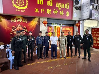 金边清查6处非法赌博窝点，2名无护照中国人被捕